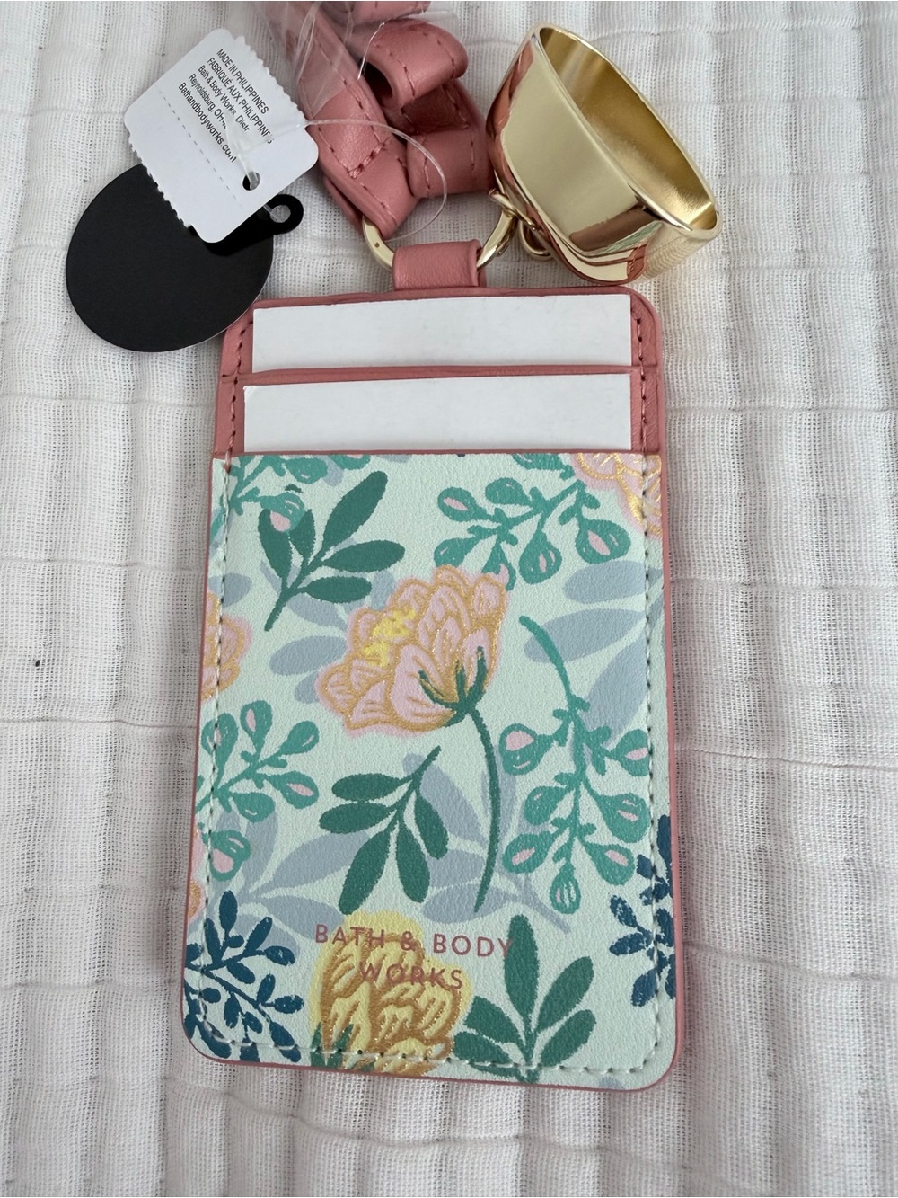 Bath & Body Works Pink Floral Wearable Lanyard with Gold Hardware - Picture 4 of 5